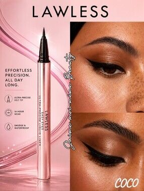 LAWLESS Ultra Black Coco Brown Precision Liquid Eyeliner Brush Tip - NEW